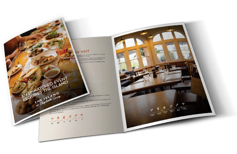 Restaurant brochure template featuring a table and chairs, ideal for function venues in Perth.